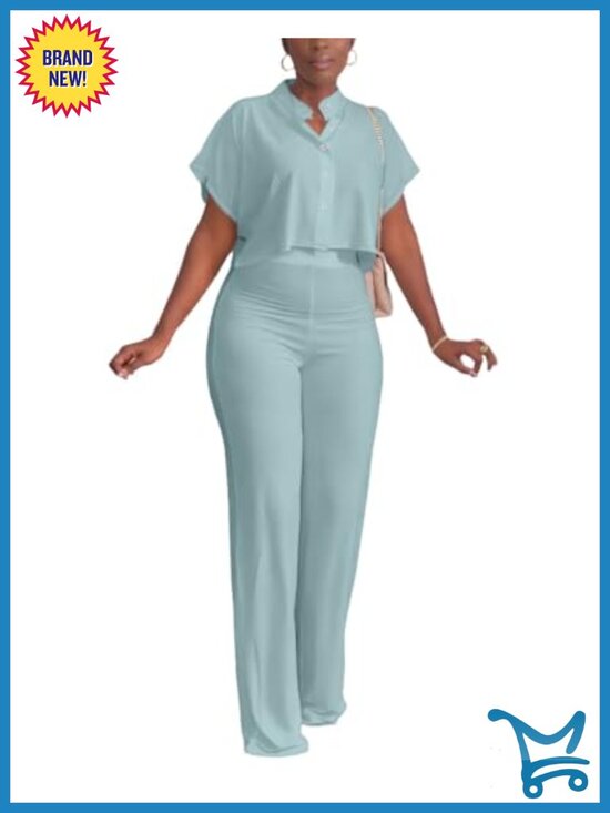 Pants - 2 Piece Lounge Set Crop Top Wide Leg Pants Tracksuit
